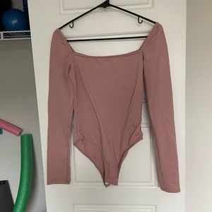 Mauve pink long sleeve square neck bodysuit